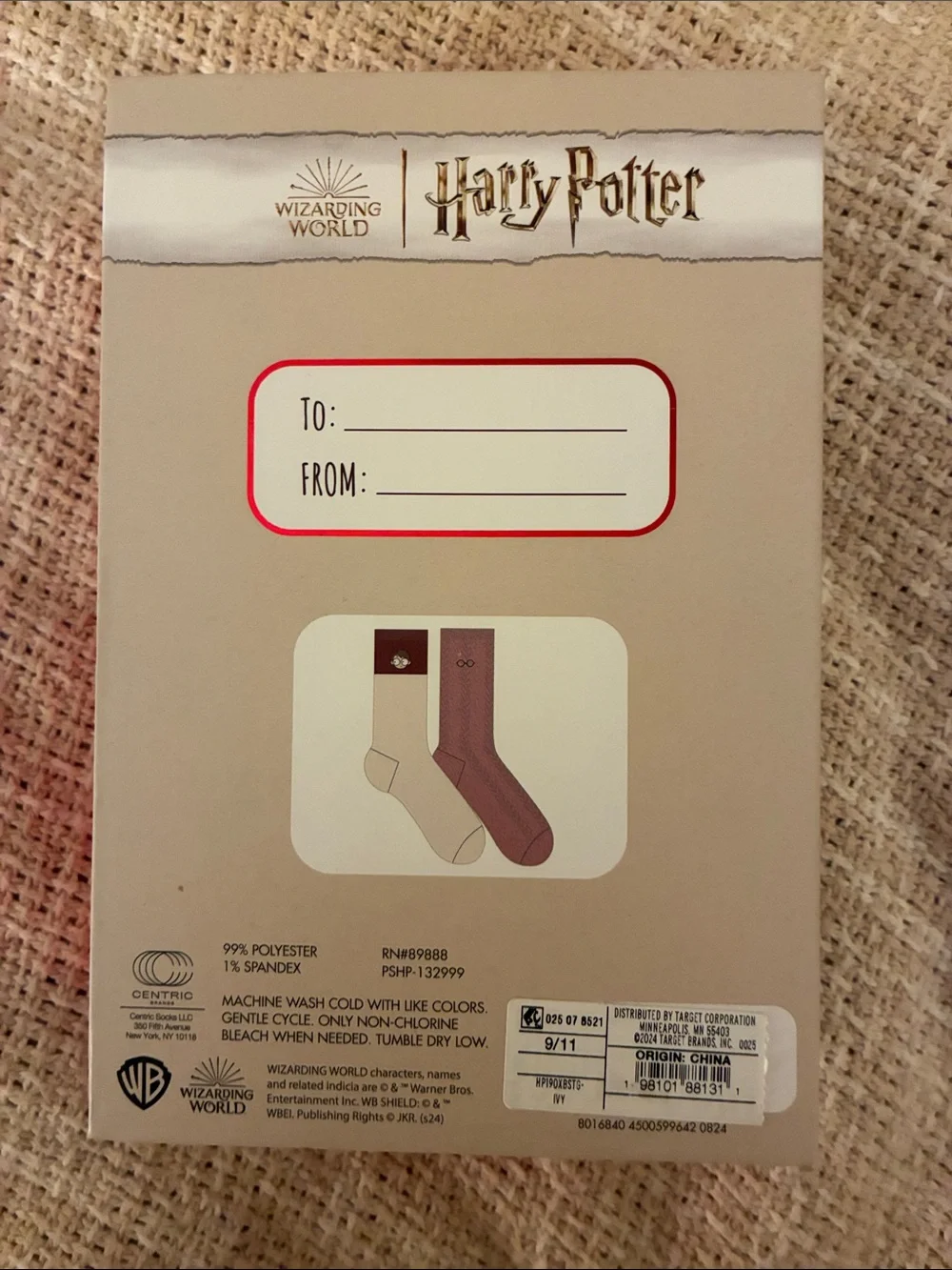 NWT Harry Potter Hogwarts Socks with collectible box- both socks are size 9/11.